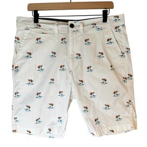 Free Planet Men’s White Tropical Print Casual Chino Shorts 9” Inseam Size 34